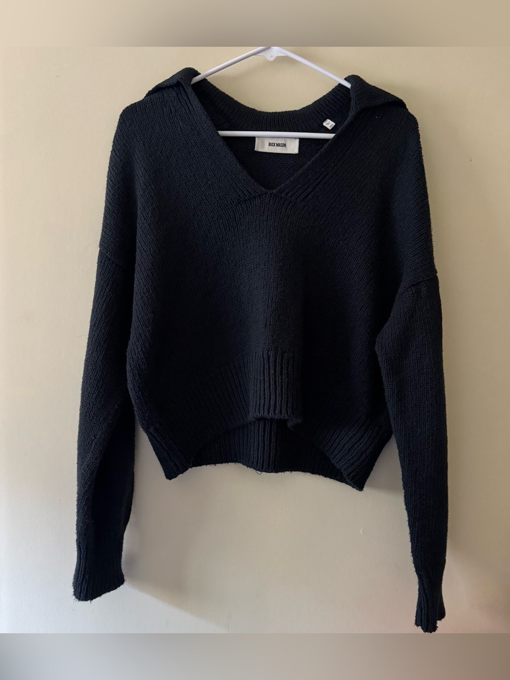Buck Mason Soft Spun Cotton Long Sleeve Polo Sweater in Deep Night ๐ - Picture 3 of 7